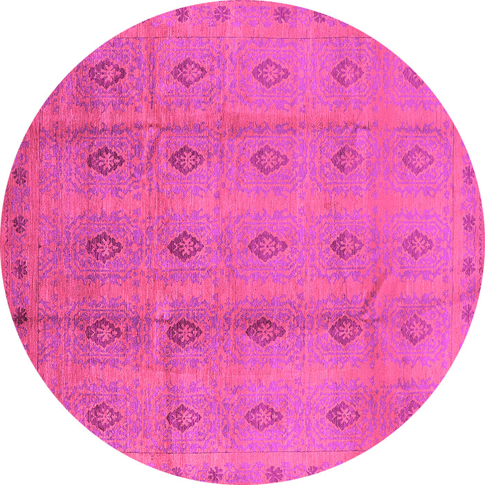 Round Machine Washable Oriental Pink Industrial Rug, wshurb968pnk