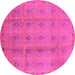 Round Machine Washable Oriental Pink Industrial Rug, wshurb968pnk