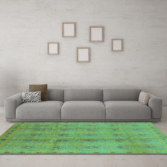 Machine Washable Oriental Turquoise Industrial Area Rugs in a Living Room,, wshurb968turq