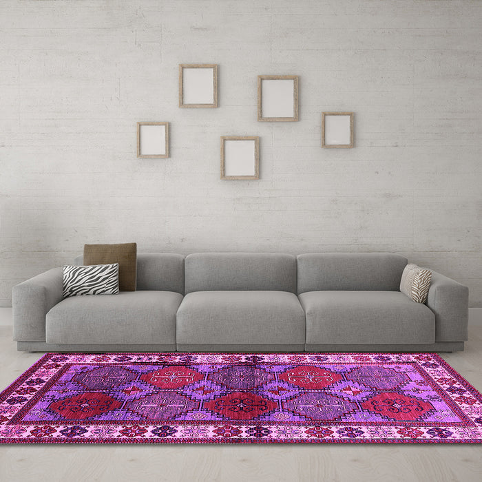 Machine Washable Oriental Pink Industrial Rug in a Living Room, wshurb969pnk
