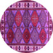 Round Machine Washable Oriental Pink Industrial Rug, wshurb969pnk