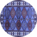 Round Machine Washable Oriental Blue Industrial Rug, wshurb969blu