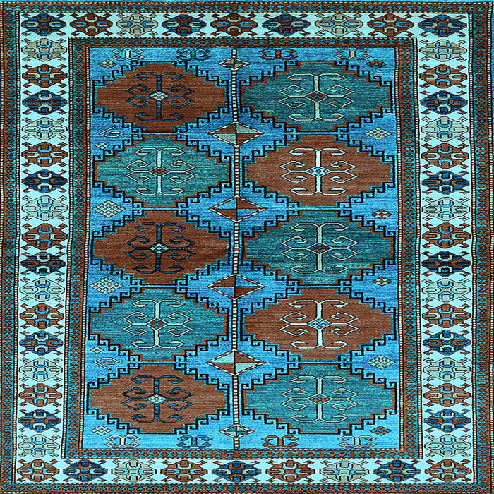 Square Machine Washable Oriental Light Blue Industrial Rug, wshurb969lblu