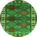 Round Machine Washable Oriental Green Industrial Area Rugs, wshurb969grn