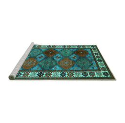 Sideview of Machine Washable Oriental Turquoise Industrial Area Rugs, wshurb969turq
