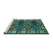 Sideview of Machine Washable Oriental Turquoise Industrial Area Rugs, wshurb969turq