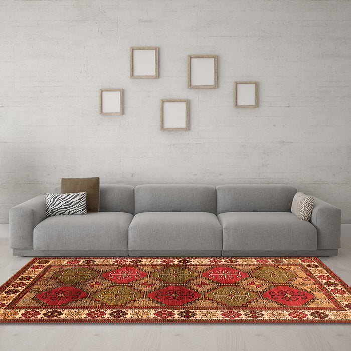 Machine Washable Oriental Orange Industrial Area Rugs in a Living Room, wshurb969org