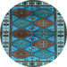 Round Machine Washable Oriental Light Blue Industrial Rug, wshurb969lblu