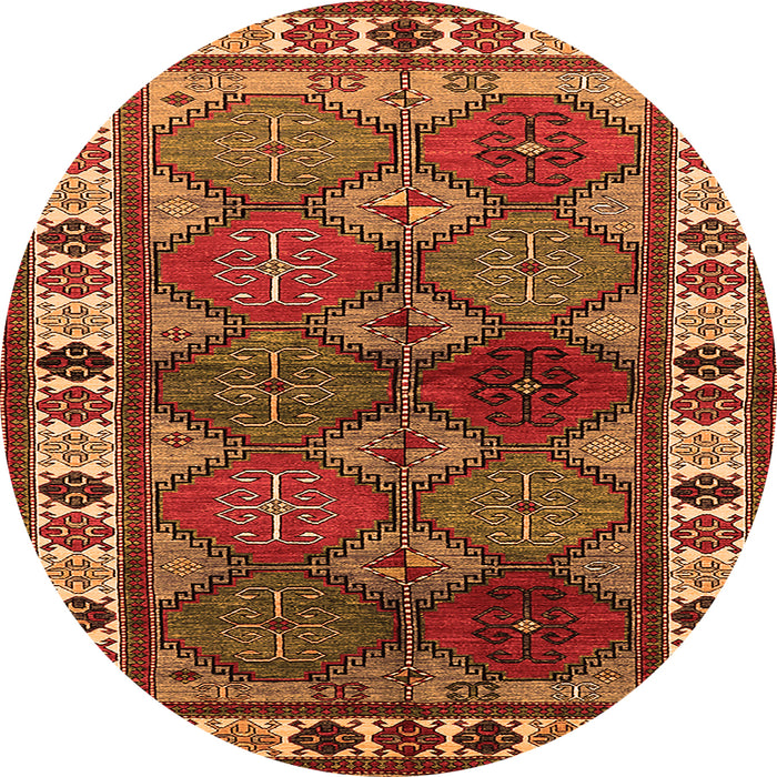 Round Machine Washable Oriental Orange Industrial Area Rugs, wshurb969org