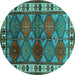 Round Machine Washable Oriental Turquoise Industrial Area Rugs, wshurb969turq