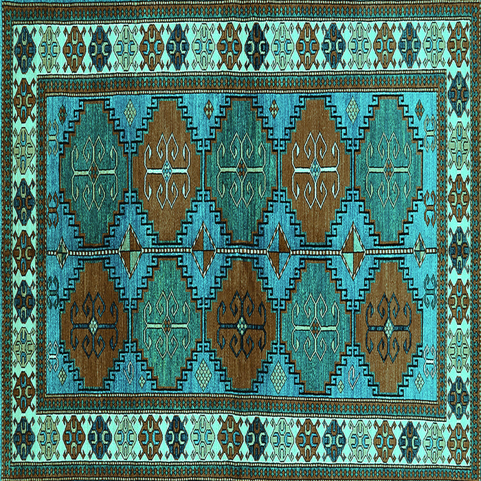Square Machine Washable Oriental Turquoise Industrial Area Rugs, wshurb969turq