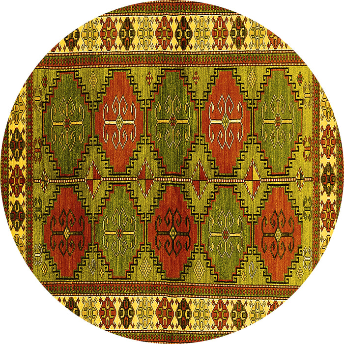 Round Machine Washable Oriental Yellow Industrial Rug, wshurb969yw