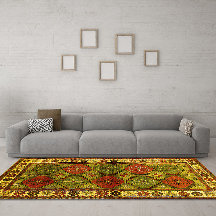 Machine Washable Oriental Yellow Industrial Rug in a Living Room, wshurb969yw