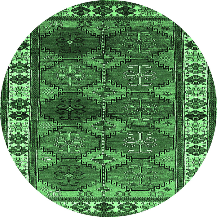 Round Machine Washable Oriental Emerald Green Industrial Area Rugs, wshurb969emgrn