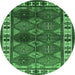 Round Machine Washable Oriental Emerald Green Industrial Area Rugs, wshurb969emgrn