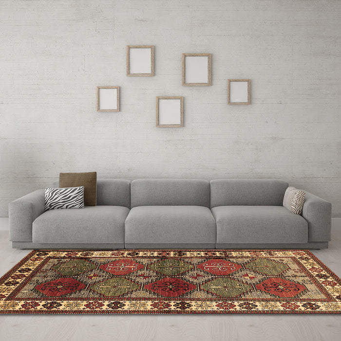 Machine Washable Oriental Brown Industrial Rug in a Living Room,, wshurb969brn