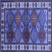 Square Machine Washable Oriental Blue Industrial Rug, wshurb969blu