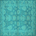 Square Machine Washable Oriental Turquoise Industrial Area Rugs, wshurb970turq