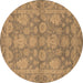 Round Machine Washable Oriental Brown Industrial Rug, wshurb970brn