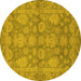 Round Oriental Yellow Industrial Rug, urb970yw