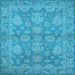 Square Machine Washable Oriental Light Blue Industrial Rug, wshurb970lblu