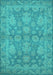 Machine Washable Oriental Turquoise Industrial Area Rugs, wshurb970turq