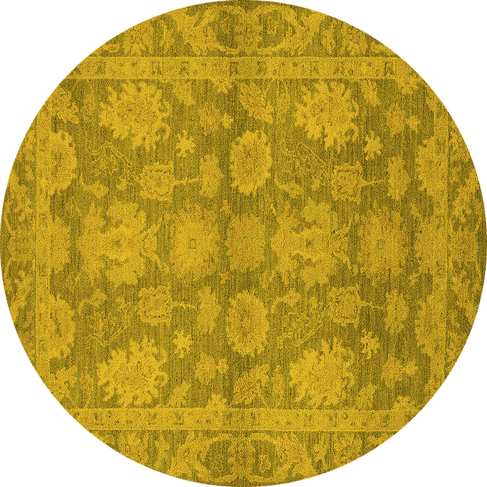 Round Machine Washable Oriental Yellow Industrial Rug, wshurb970yw