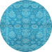 Round Machine Washable Oriental Light Blue Industrial Rug, wshurb970lblu