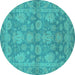 Round Machine Washable Oriental Turquoise Industrial Area Rugs, wshurb970turq