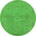 Round Machine Washable Oriental Green Traditional Area Rugs, wshurb971grn
