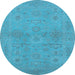 Round Oriental Light Blue Traditional Rug, urb971lblu