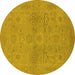 Round Oriental Yellow Traditional Rug, urb971yw