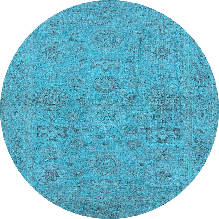 Round Machine Washable Oriental Light Blue Traditional Rug, wshurb971lblu