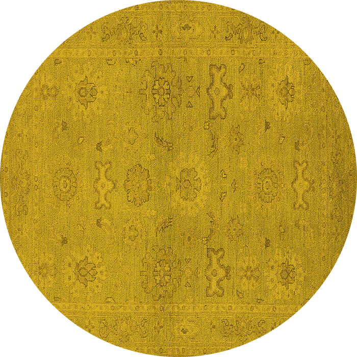Round Machine Washable Oriental Yellow Traditional Rug, wshurb971yw
