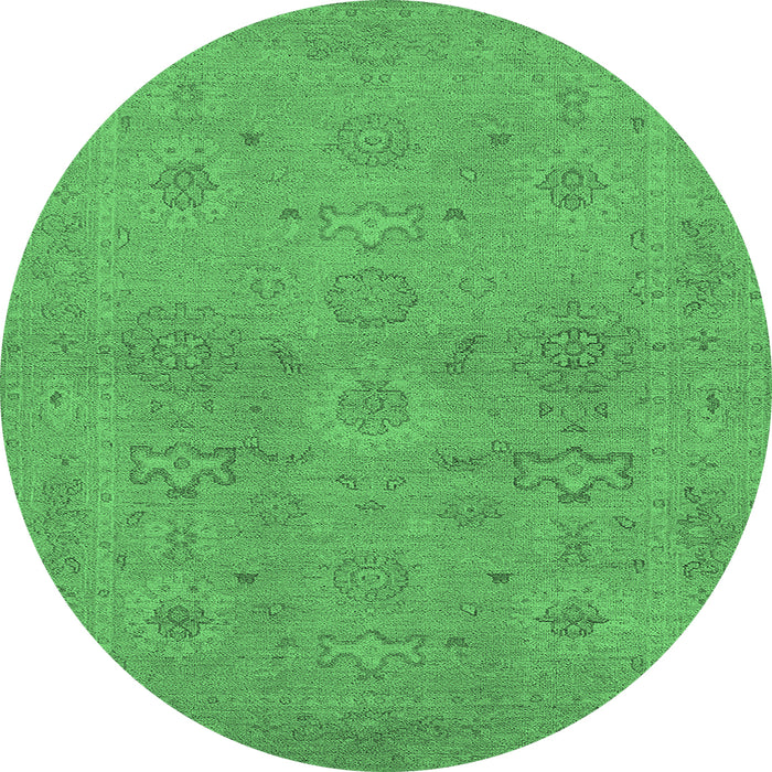 Round Machine Washable Oriental Emerald Green Traditional Area Rugs, wshurb971emgrn
