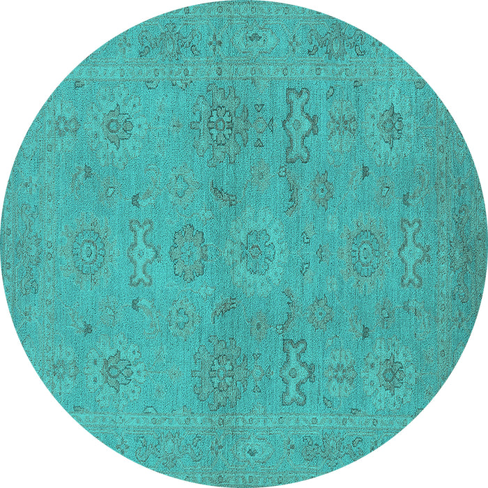 Round Oriental Turquoise Traditional Rug, urb971turq