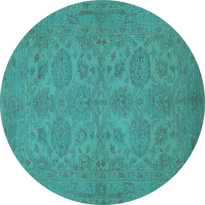 Round Oriental Turquoise Traditional Rug, urb972turq
