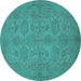 Round Oriental Turquoise Traditional Rug, urb972turq