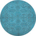Round Machine Washable Oriental Light Blue Traditional Rug, wshurb972lblu