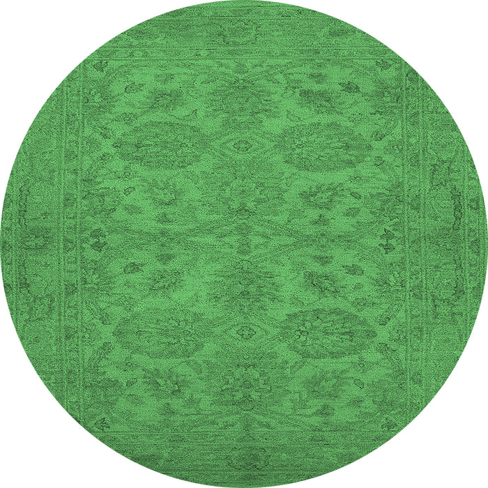Round Machine Washable Oriental Emerald Green Traditional Area Rugs, wshurb972emgrn