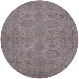 Round Mid-Century Modern Mauve Taupe Purple Oriental Rug, urb972
