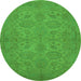 Round Machine Washable Oriental Green Traditional Area Rugs, wshurb972grn