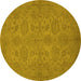 Round Machine Washable Oriental Yellow Traditional Rug, wshurb972yw