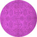 Round Machine Washable Oriental Pink Traditional Rug, wshurb972pnk