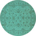 Round Oriental Turquoise Traditional Rug, urb973turq