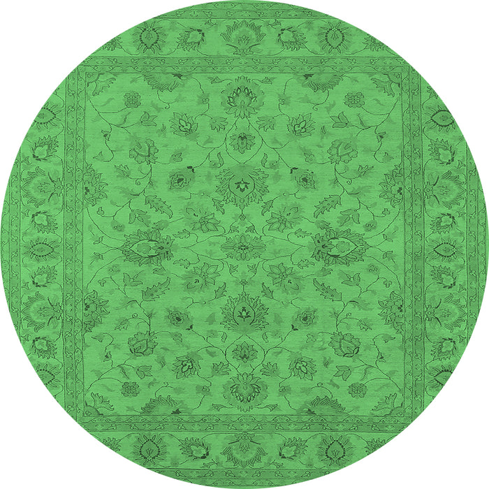 Round Oriental Emerald Green Traditional Rug, urb973emgrn