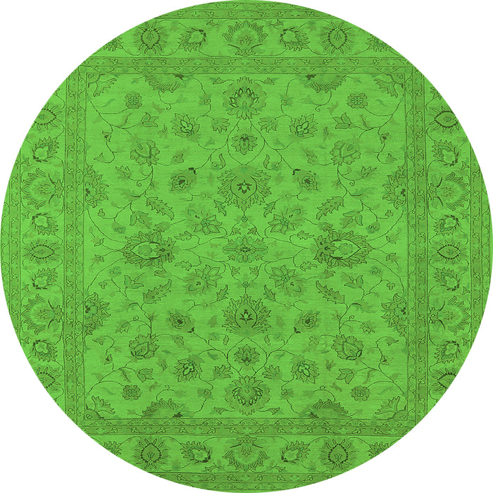Round Machine Washable Oriental Green Traditional Area Rugs, wshurb973grn