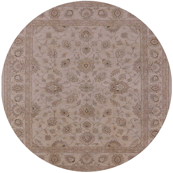 Round Mid-Century Modern Dark Almond Brown Oriental Rug, urb973