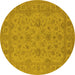 Round Oriental Yellow Traditional Rug, urb973yw