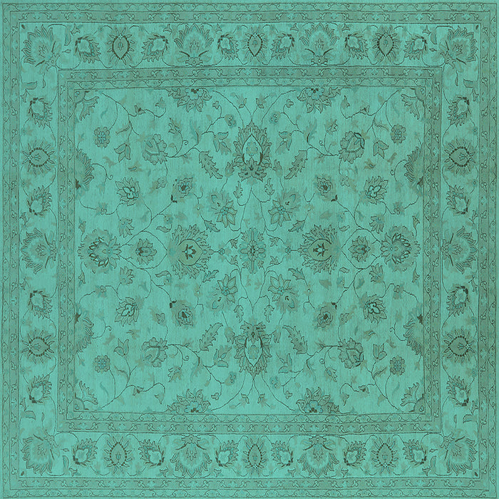 Square Machine Washable Oriental Turquoise Traditional Area Rugs, wshurb973turq